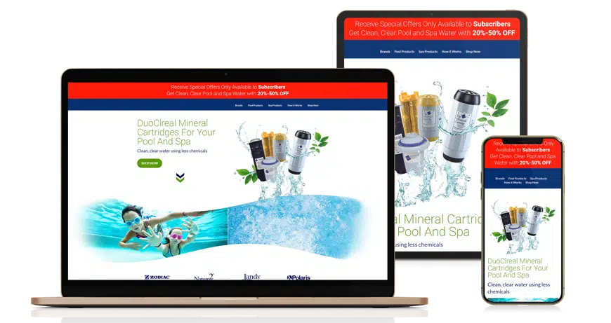 Landing page for pool supplies