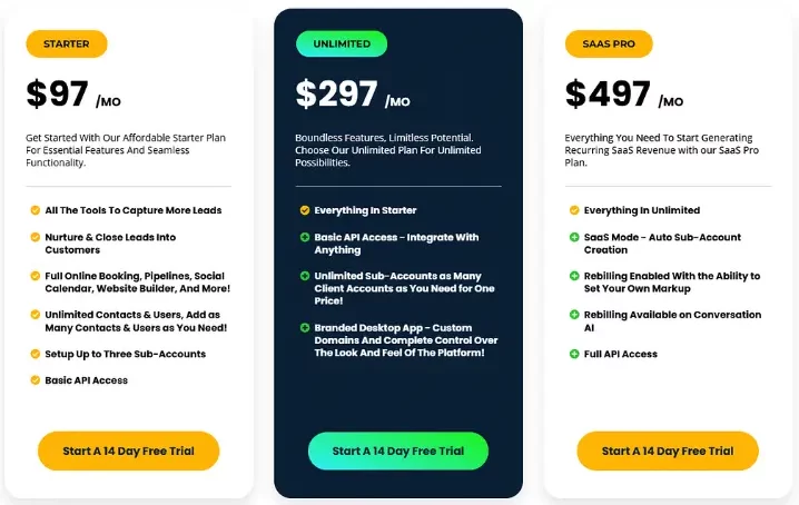 GoHighLevel pricing options