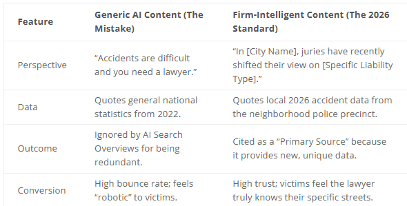 2026 personal injury seo mistakes table